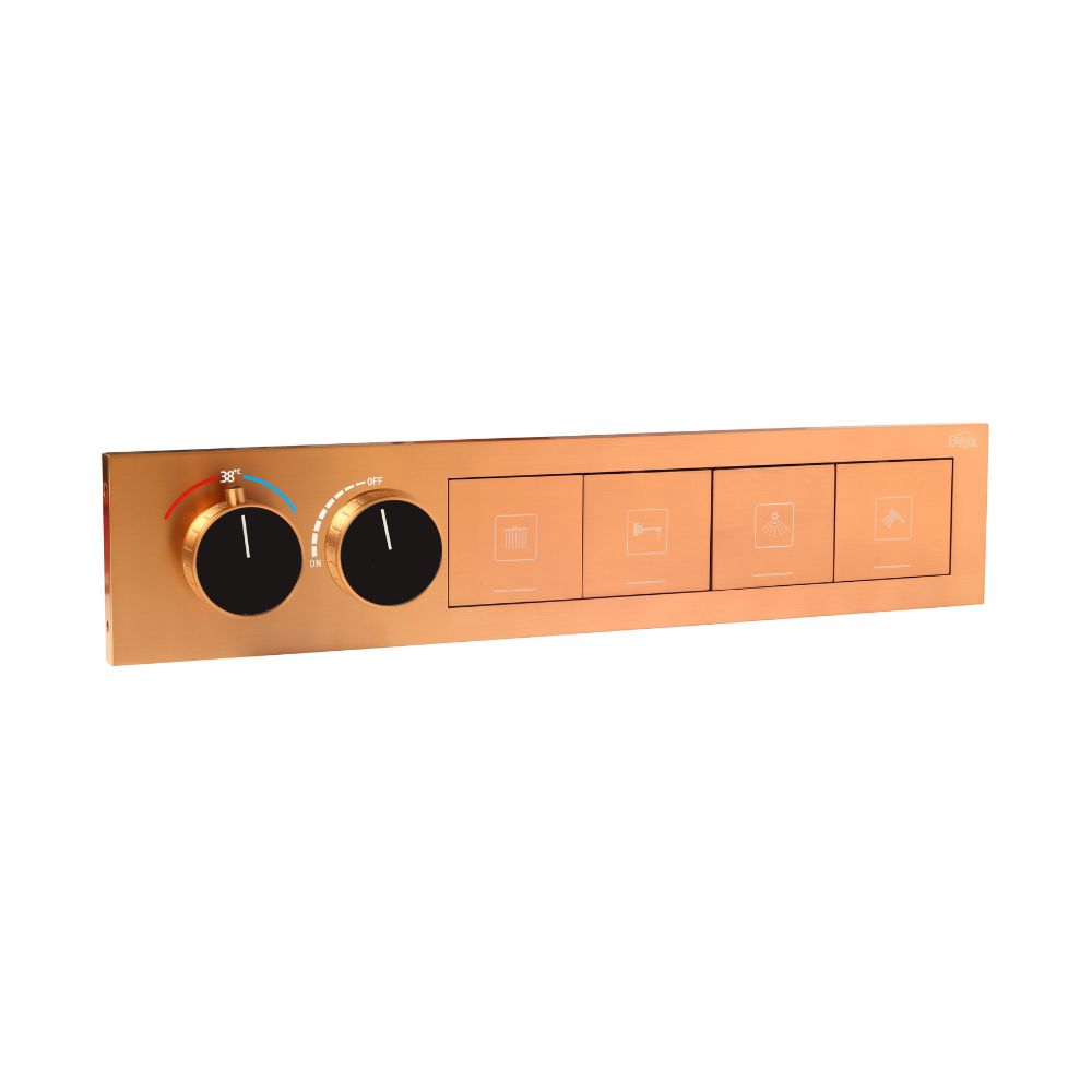 Brushed Rose Gold Thermostatic Diverter – Four Function Square Click